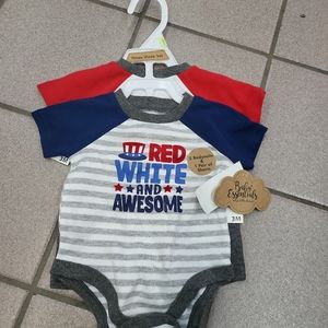 NWT Baby Essential Boys 3 Months 4th Of July Outfit "Mr. Freedom" Red White Blue